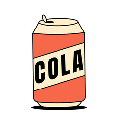 Colorful retro soda can icon. Vintage 1950s aesthetic with bright colors and minimal shapes. Perfect for beverage design,pop art collections,diner themes. Flat vector illustration on white background
