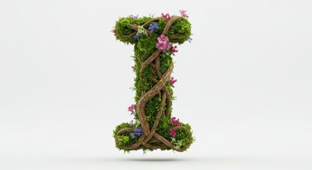 Floral letter i design with moss and vines
