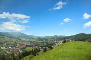 Obraz premium View of beautiful mountain village in Carpathians, Ukraine