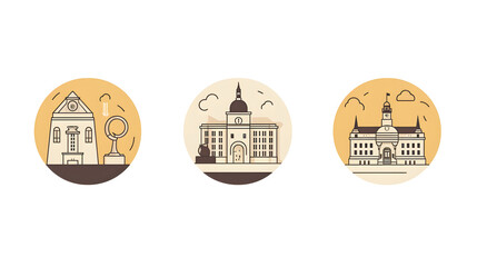 Iconic Buildings in Simple Flat Design Style for Travel and Architecture