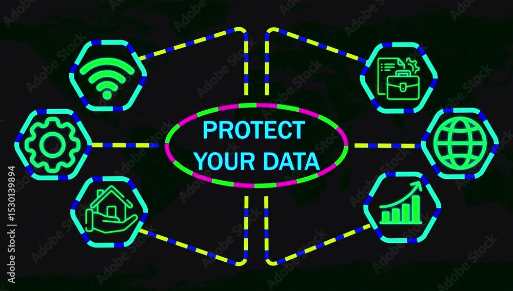 Poster protect your data text animation. business, technology, internet and network concept.