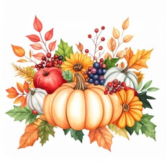 Autumn Harvest Watercolor Pumpkin Arrangement
