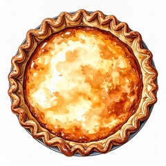 Golden Brown Custard Pie Watercolor Illustration