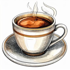 Steaming Coffee in Vintage Cup and Saucer