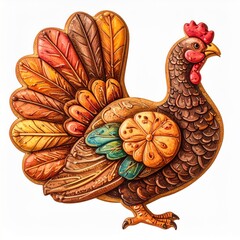 Intricate Gingerbread Hen Cookie with Autumnal Feathers