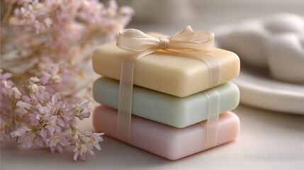 Aesthetic Soap Gift Set with Visible Open Paper and Ribbon on Transparent Background

