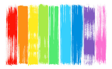 LGBT pride brush strokes. Rainbow flag vector hand drawn grunge LGBTQ background. Love symbol design elements. Celebrate Pride Month label, poster, banner bg. Bright color paint brushstrokes