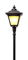 Illuminated vintage street lamp urban setting decorative lighting evening mood isolated on transparent background