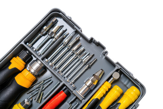 Top-view compact tool kit pack isolated, no background