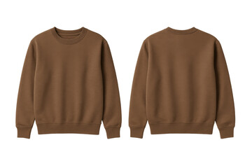 Brown Crewneck Sweatshirt Mockup, Front and Back Flat Lay View