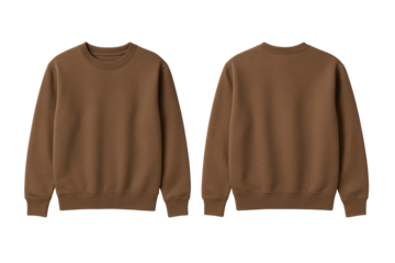Brown Crewneck Sweatshirt Mockup, Front and Back Flat Lay View