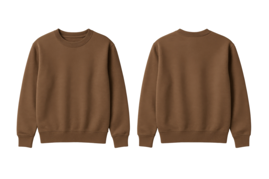 Brown Crewneck Sweatshirt Mockup, Front and Back Flat Lay View