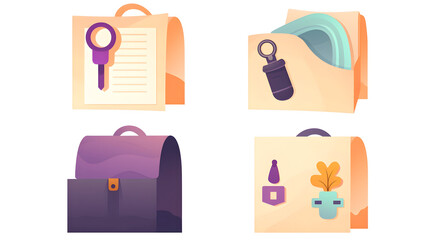 Creative Icons of Bags and Accessories in Flat Style Design