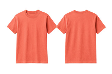 Coral Blank T-Shirt Mockup Front and Back on White Surface