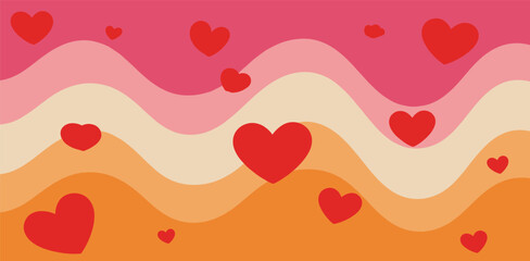 Creative concept of Love background. Valentines Day modern abstract art design with hearts in waves of love. Template for celebration, ads, branding, wall decor, banner, print, label, poster, sales 