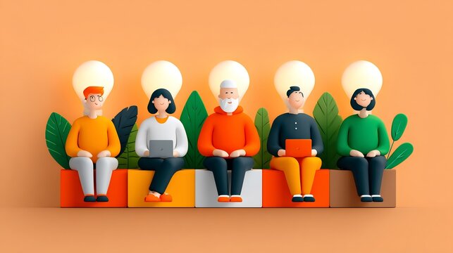 Co Working Diversity Hub cultural diversity desk cluster lightbulb icons startup ecosystem trend innovation through inclusion motif vector illustration