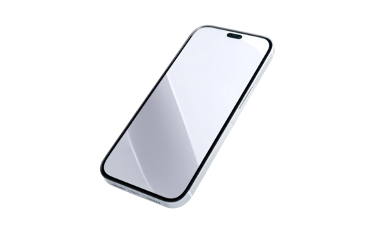 A white cell phone with a clear screen