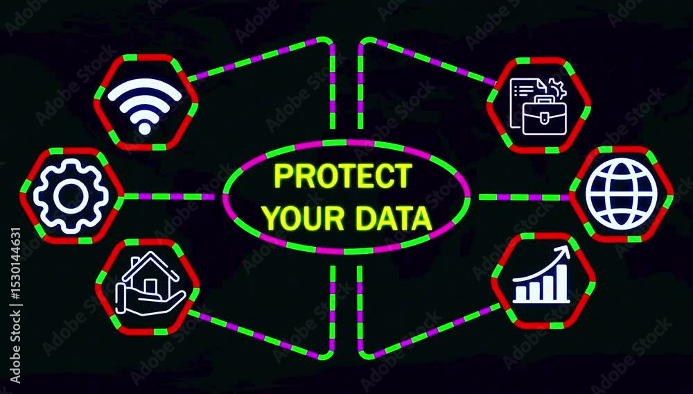 Poster protect your data text animation. business, technology, internet and network concept.