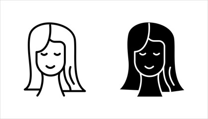 Aesthetic cosmetology line icon set, vector pictogram of shiny skin, anti age skin care. Hapy woman illustration, sign for plastic surgery clinic.
