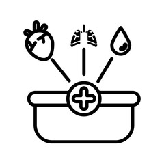 Organ donation linear icon. Living, deceased body parts offer. Tissues transplantation. vector illustration on white background
