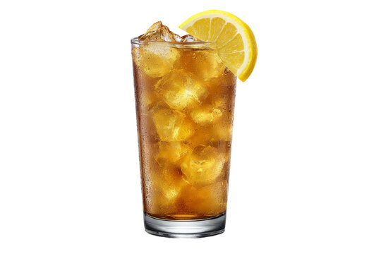 A glass of iced tea with a lemon slice in it