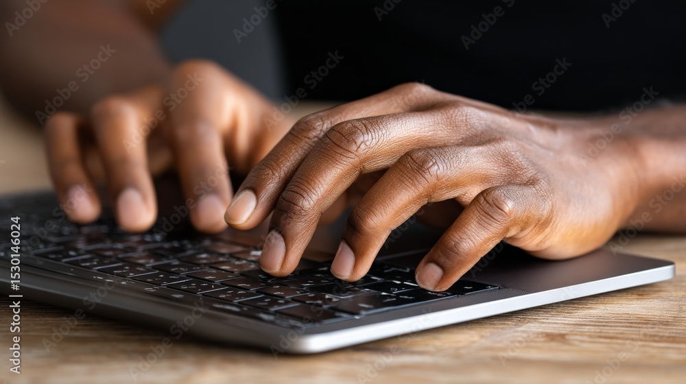 Aufkleber close-up of hands typing on a laptop keyboard, emphasizing work and technology themes