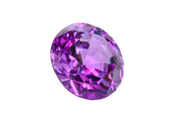 A purple gemstone is sitting on a white background