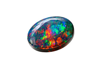A colorful gemstone with a black band