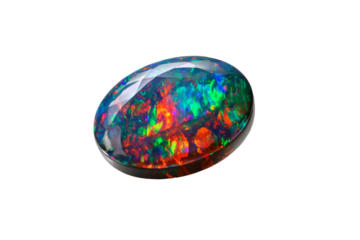A colorful gemstone with a black band
