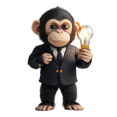 Charming Business Monkey Holding Lightbulb in a Suit and Tie