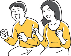 笑顔で応援する男女