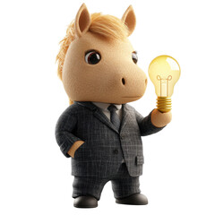 Business Horse Cartoon Character with Light Bulb Concept
