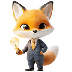 Charming Cartoon Fox Character Holding Lightbulb in Business Attire