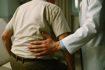 Fototapeta premium Doctor Examining Patient with Lower Back Pain Diagnosis and Treatment