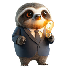 Cute Sloth in Suit Holding Light Bulb Represents Bright Ideas