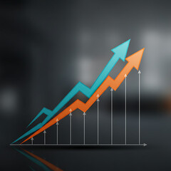 Business growth chart with two rising arrows over a graph, indicating success and progress. 3D illustration for finance, stock market, and corporate analytics.
