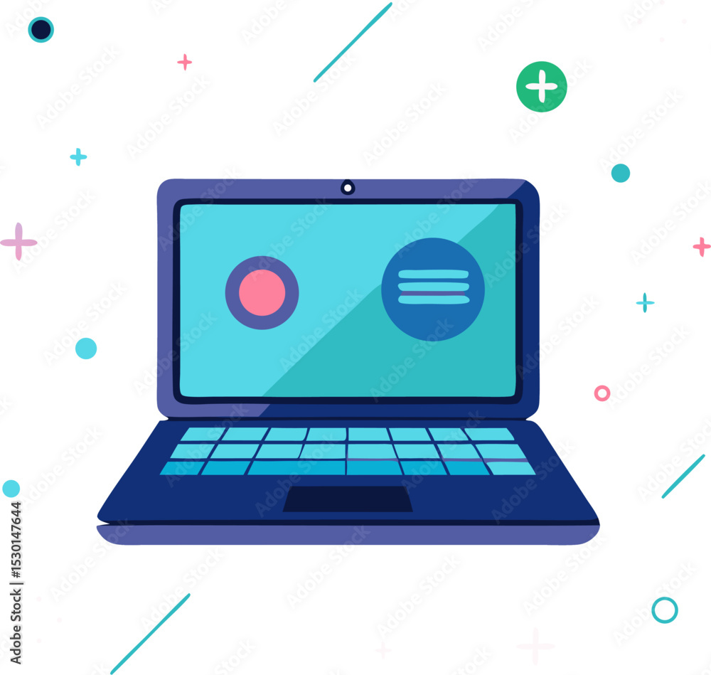 Poster colorful vector laptop with application icons and abstract background