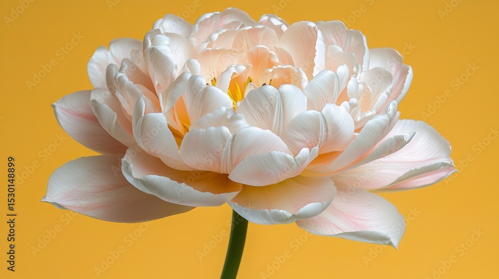 Poster Single white flower with a yellow background. The flower is the main focus of the image and it is the only thing that is visible