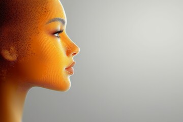 Golden Hour Profile: A captivating profile shot of a woman's face, bathed in a warm, golden light. The image focuses on her serene expression and the soft texture of her skin.