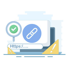 concept of protection from malicious links. suspicious and malicious hyperlinks, safe browsing and warning notifications, security system in browsers. unsafe websites. flat design.