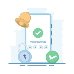 User verification concept, security system. verification check mark. receiving OTP code. one time password for protection. cyber security, secure authentication. flat design illustration.