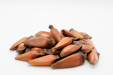 Brazilian pine nuts, used in brazilian cuisine on white background.