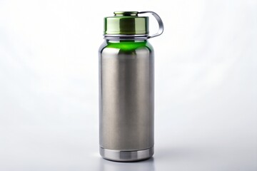 Stainless steel water bottle with green and silver finish for active lifestyle