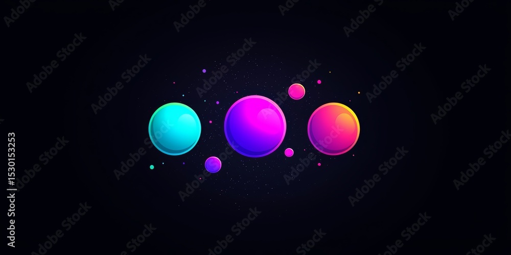 Poster Three colorful spheres are floating in space. The spheres are of different colors and sizes. The image has a futuristic and artistic vibe