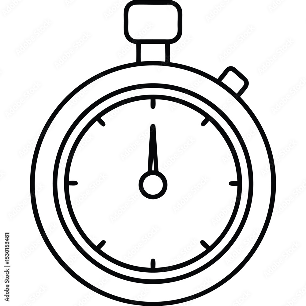 Poster black and white line art stopwatch icon for measuring time and tracking duration..