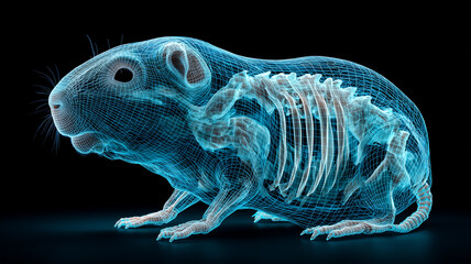 座るモルモットのレントゲン骨格図