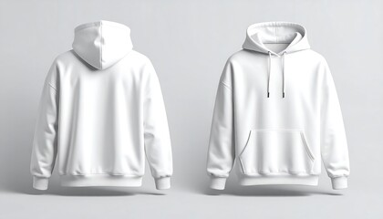 White hooded sweatshirt mockups with front and back.