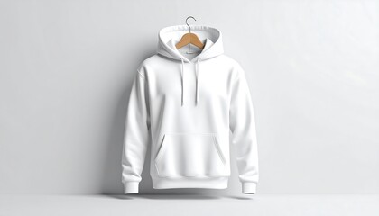 White hoodie mockup on hanger with shadow.