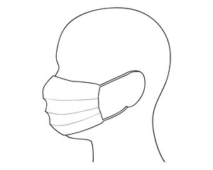 Outline illustration of a person wearing a medical face mask protecting themselves from illness.