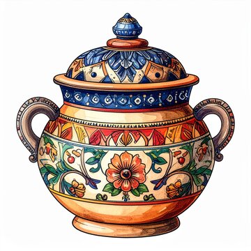 Ornate Ceramic Sugar Bowl with Floral Design